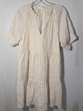 THML Cream Puff-Sleeve Tiered Gingham Dress-Size M